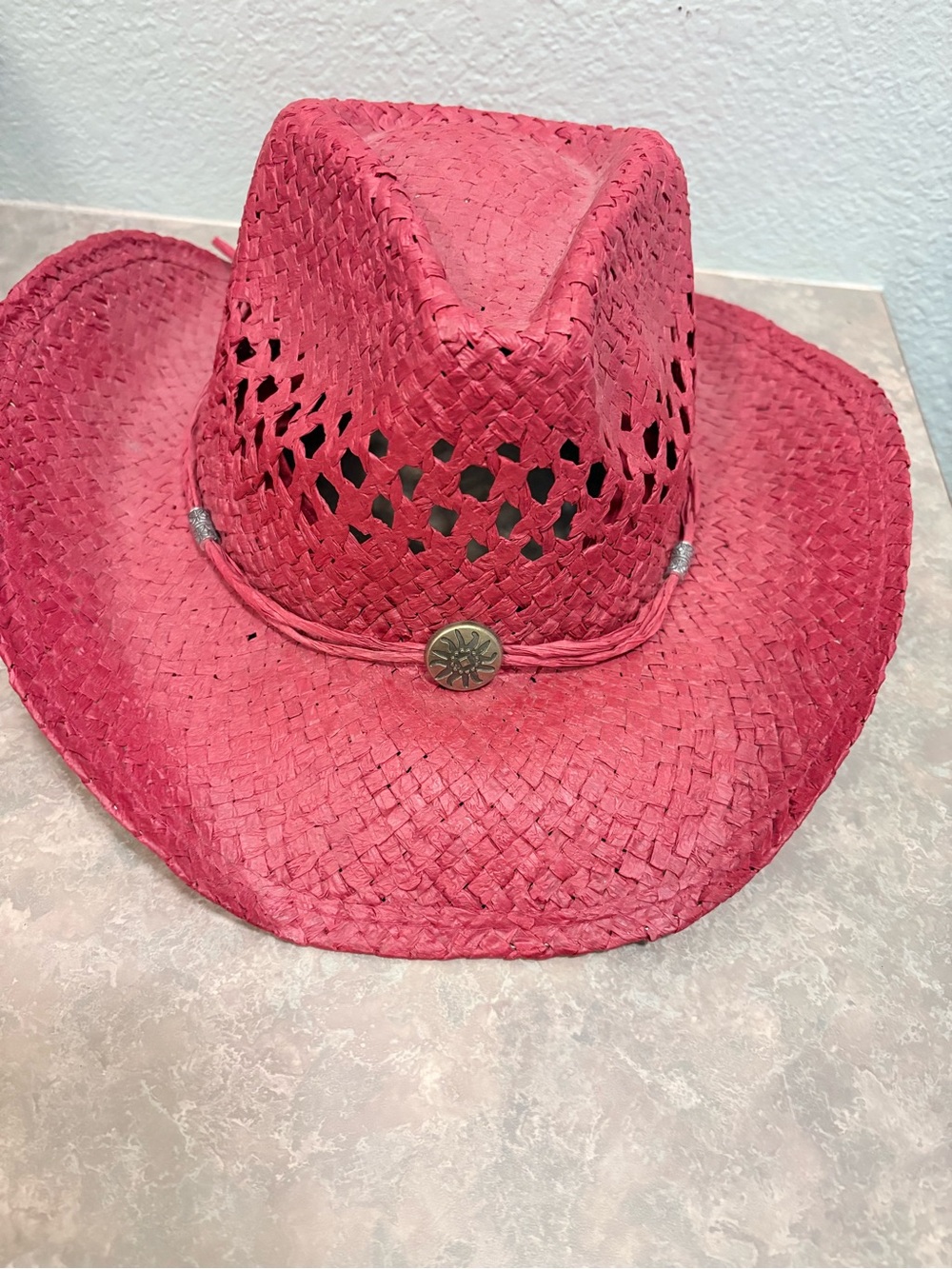 Milani Red Straw Western Hat with Braided Band and Concho